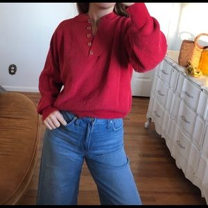 Vintage Red Henley Crewneck Sweater